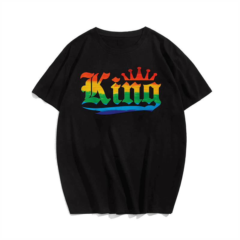 King with Crown Rainbow Gay Pride T-Shirt, Men Plus Size T-shirt for Big & Tall