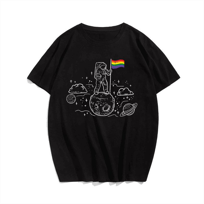 Astronaut Moon Rainbow Flag Space LGBTQ Gay Pride Ally T-Shirt, Men Plus Size T-shirt for Big & Tall