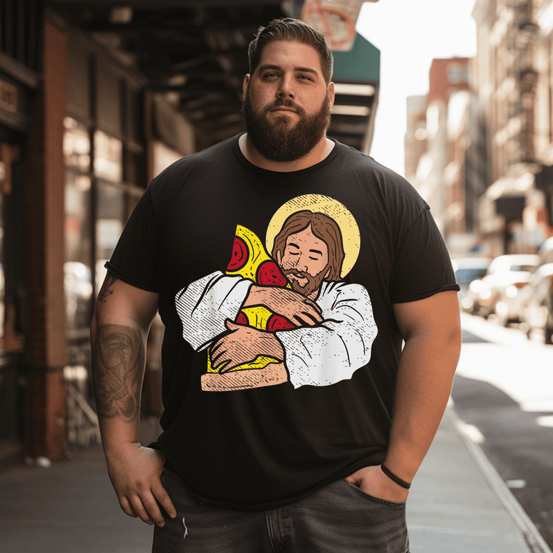 Food Lover Jesus Pizza Funny God Christ Snack Christian Gift T-Shirt, Plus Size Oversize T-shirt for Big & Tall Man
