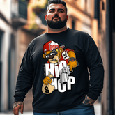 Hip Hop Teddy Bear Gun Rap Men Plus Size Long Sleeve T-Shirt