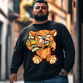 Hip Hop Teddy Bear Men Plus Size Long Sleeve T-Shirt