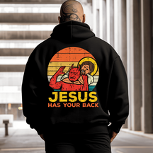 Jesus Has Your Back Jiu Jitsu Retro Christian Men's Plus Size Hoodie