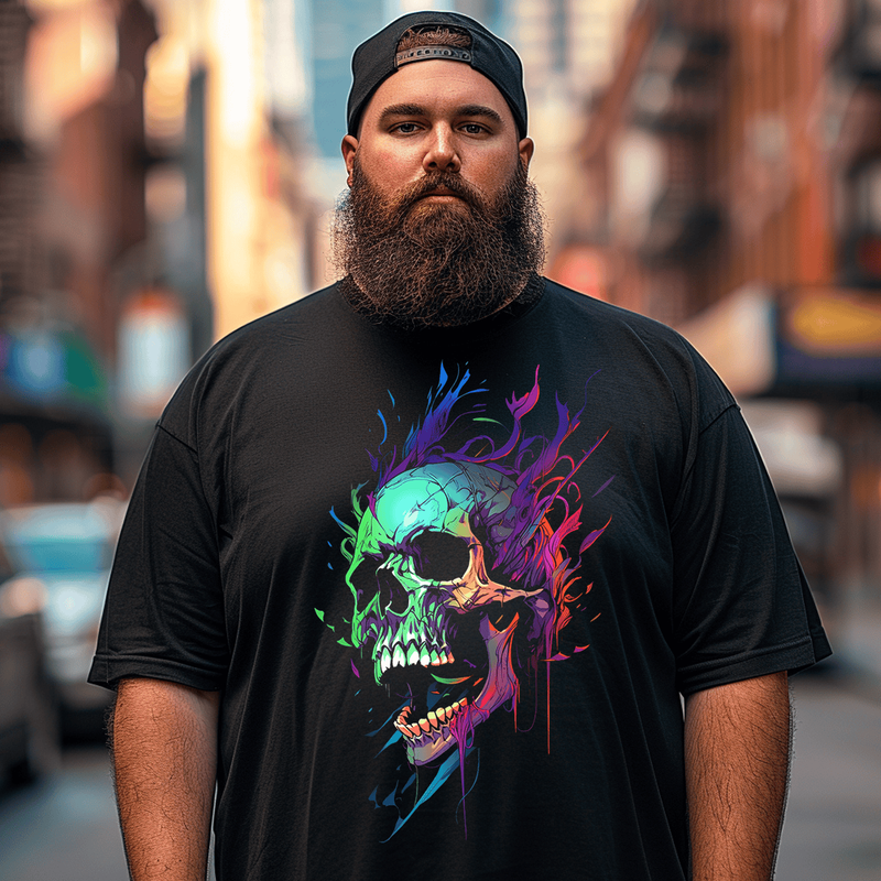 Skull Filled With Colors Plus Size T-shirt for Men, Oversize Man Clothing for Big & Tall