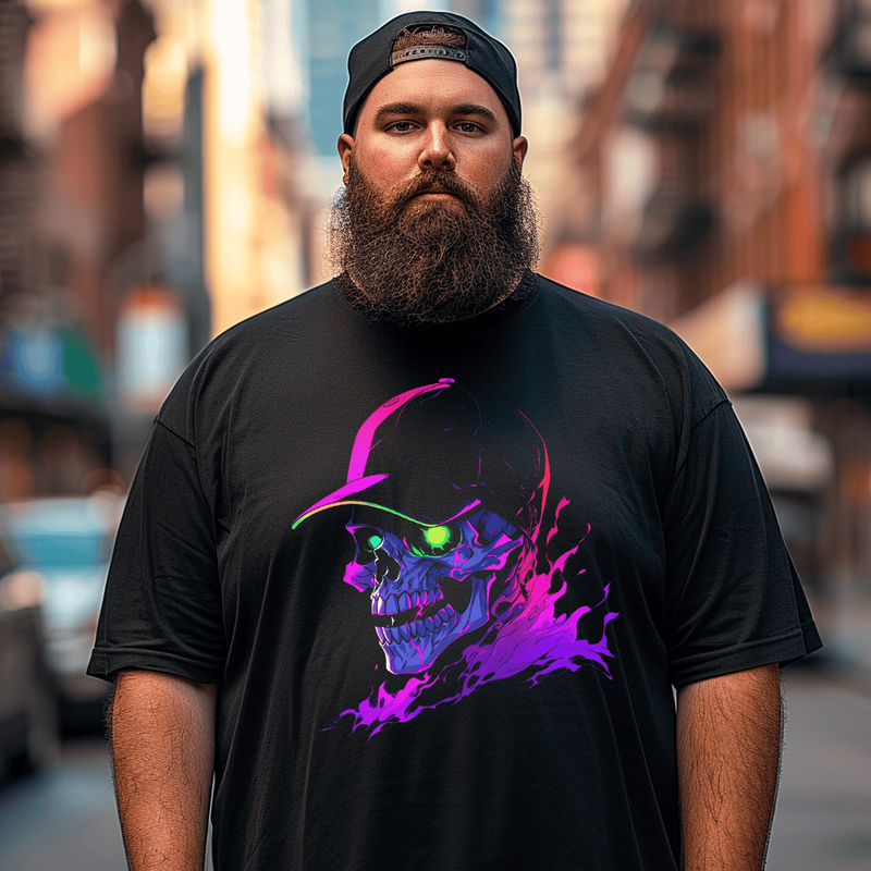Skull With Cap #2 Plus Size T-shirt for Men, Oversize Man Clothing for Big & Tall