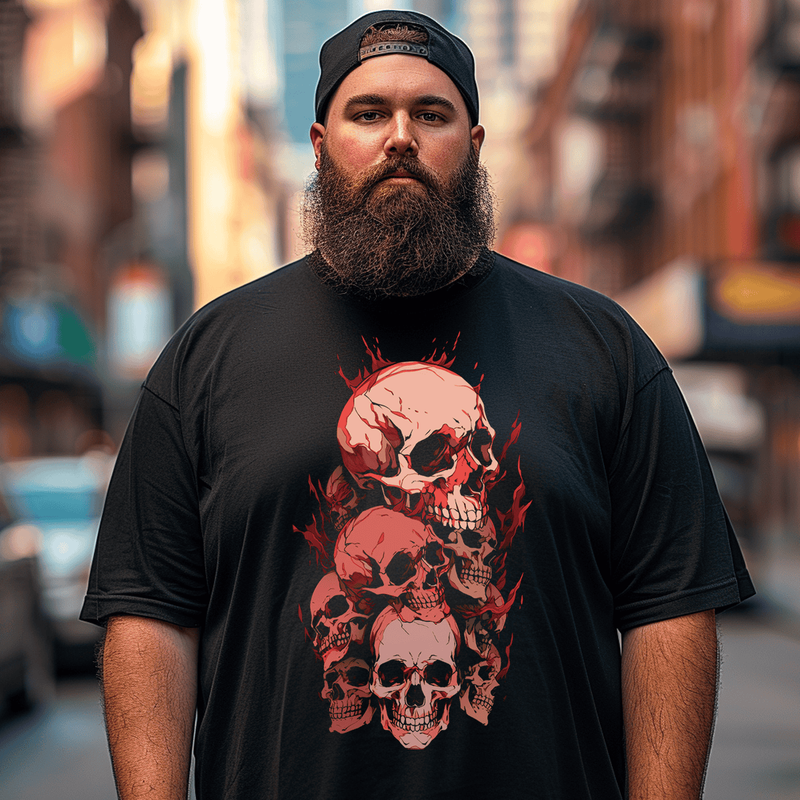 Bleeding Skull Dump Plus Size T-shirt for Men, Oversize Man Clothing for Big & Tall