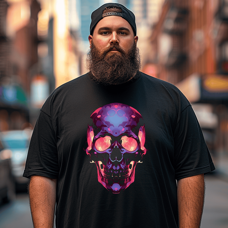 Lighting Skull Plus Size T-shirt for Men, Oversize Man Clothing for Big & Tall