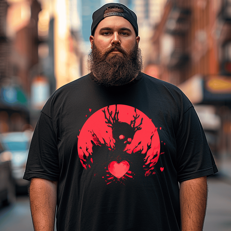 Show My Love Even If I Die, Skull Heart  Plus Size T-shirt for Men, Oversize Man Clothing for Big & Tall