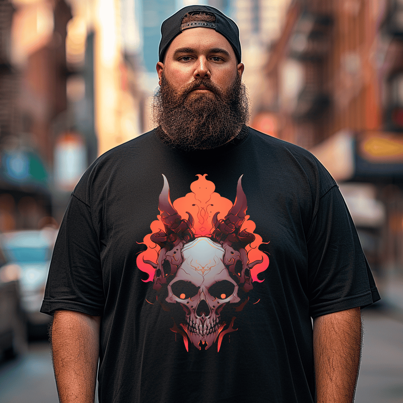 Devil Of The Hell Bad Skull Plus Size T-shirt for Men, Oversize Man Clothing for Big & Tall