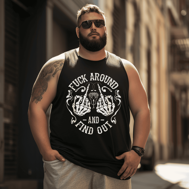 Fuck Around Tank Top Sleeveless Tee, Oversized T-Shirt for Big and Tall