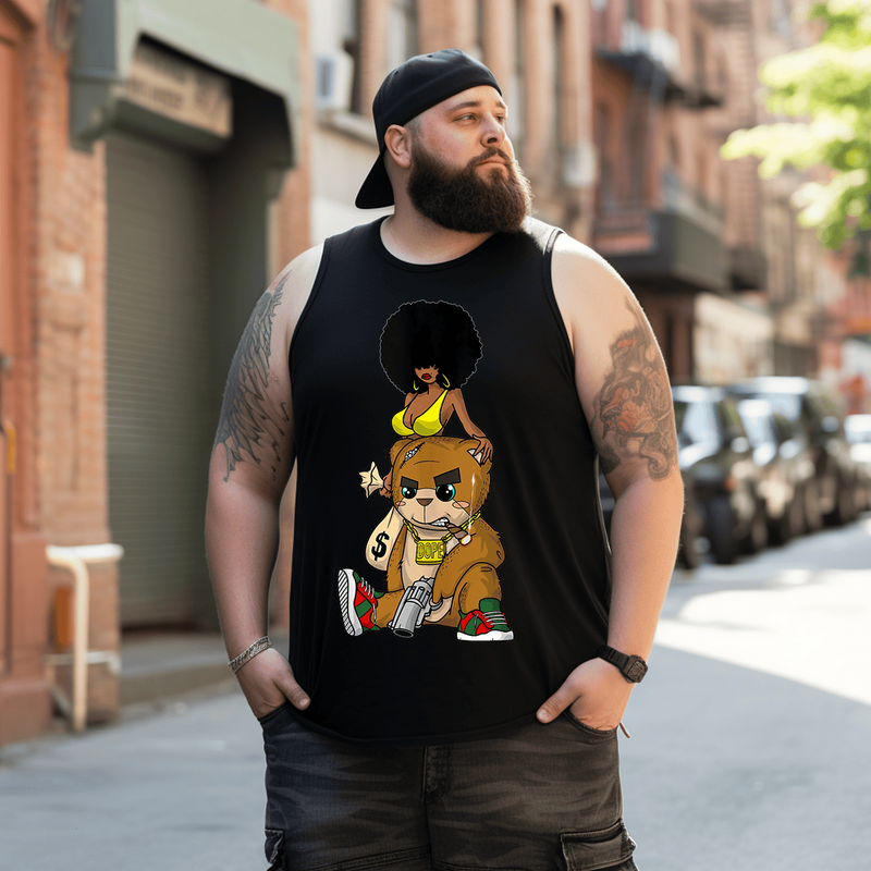 Hip Hop Teddy Bear Tank Top Sleeveless Tee, Oversized T-Shirt for Big and Tall