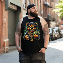 Money Calling Hip Hop Bear Tank Top Sleeveless Tee, Oversized T-Shirt for Big and Tall