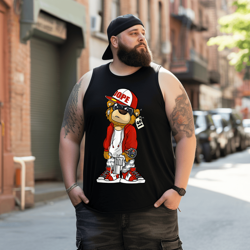 Hip Hop Dope Hustle Teddy Bear Tank Top Sleeveless Tee, Oversized T-Shirt for Big and Tall