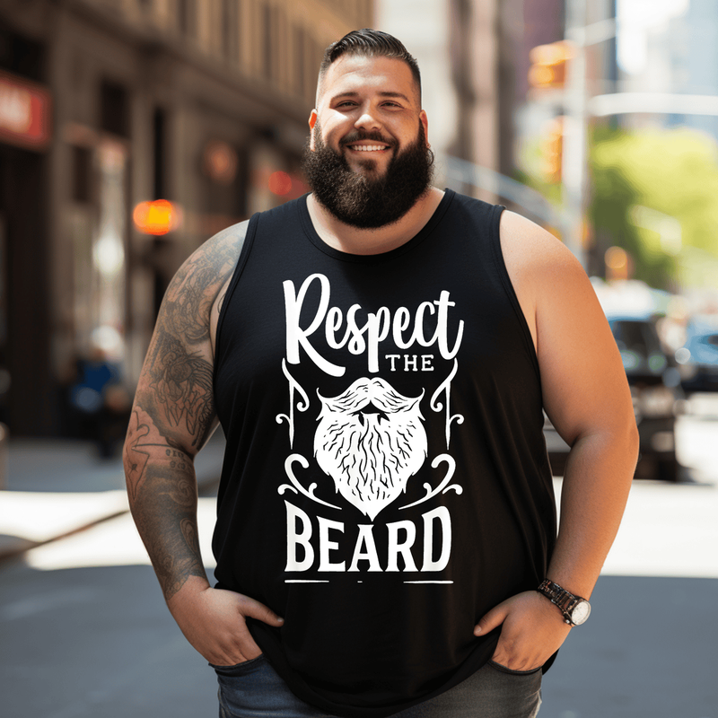 Respect Beard Men Tank Top Sleeveless Tee, Oversized T-Shirt for Big and Tall