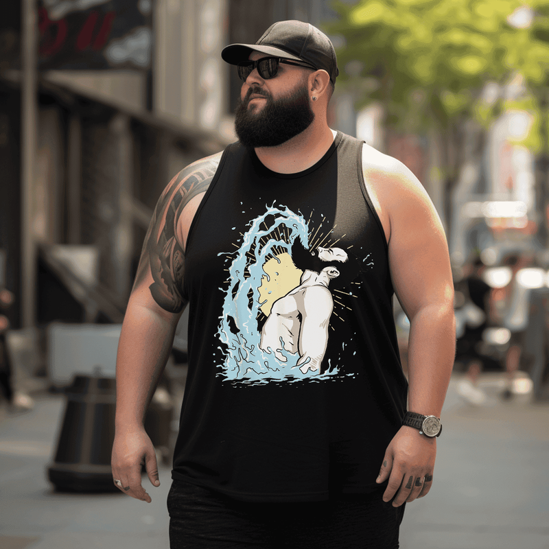 Beard Men Tank Top Sleeveless Tee, Oversized T-Shirt for Big and Tall