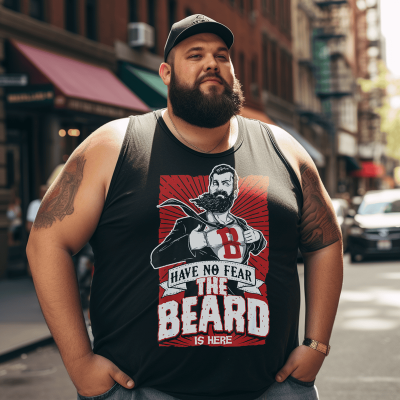 Beard Super Men Tank Top Sleeveless Tee, Oversized T-Shirt for Big and Tall