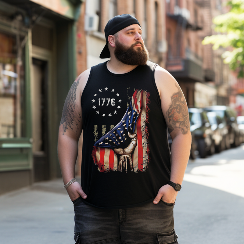American Flag Tank Top Sleeveless Tee, Oversized T-Shirt for Big and Tall