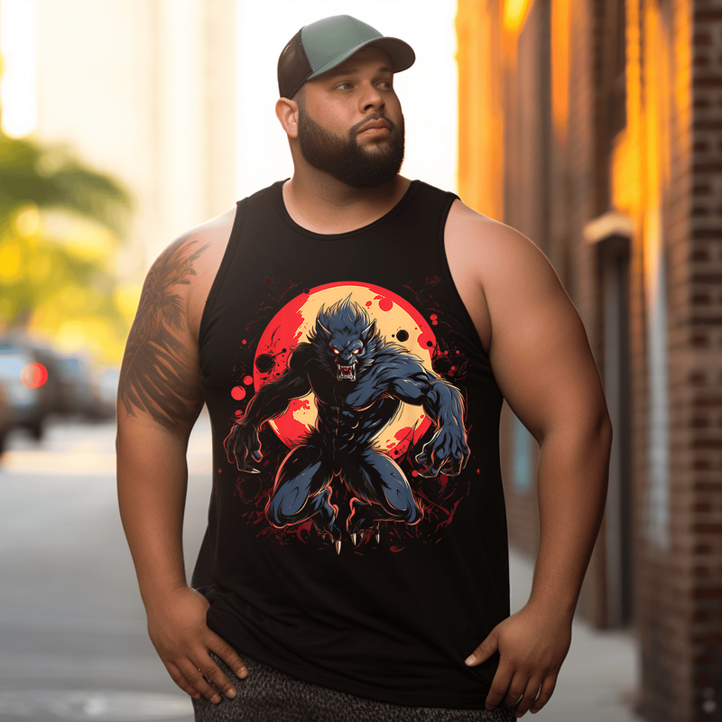 Scary Werewolf Full Moon Tank Top Sleeveless Tee, Oversized T-Shirt for Big and Tall