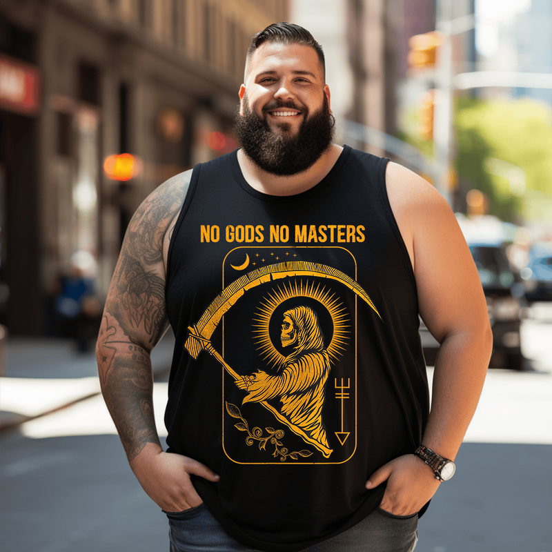 No Gods No Masters Satanic Evil Tank Top Sleeveless Tee, Oversized T-Shirt for Big and Tall