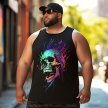 Skull Filled With Colors Tank Top Sleeveless Tee, Oversized T-Shirt for Big and Tall
