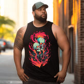 Skulls In Flames Tank Top Sleeveless Tee, Oversized T-Shirt for Big and Tall