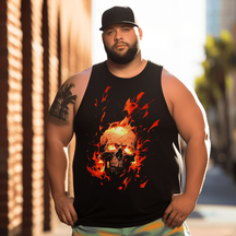 Burning Skull Tank Top Sleeveless Tee, Oversized T-Shirt for Big and Tall