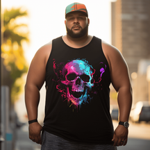 Colorful Laughing Skull Tank Top Sleeveless Tee, Oversized T-Shirt for Big and Tall