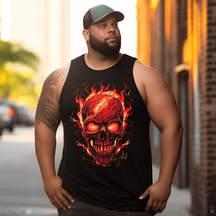 Buring Skull Skeleton Flaming Skull Top Sleeveless Tee, Oversized T-Shirt for Big and Tall