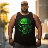 Green Skull Skeleton Sleeveless Tee for Men, Plus Size Men Sleeveless T-Shirt for Big and Tall