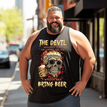 Skull & Beer Print Men's Top Sleeveless Tee, Oversized T-Shirt for Big and Tall