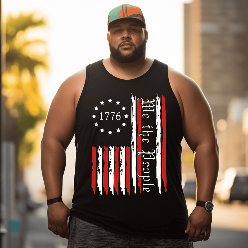 USA Flag 4th July Tank Top Sleeveless Tee, Oversized T-Shirt for Big and Tall