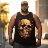 Golden Skull Top Sleeveless Tee, Oversized T-Shirt for Big and Tall