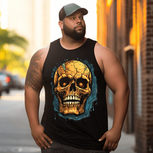 Golden Skull Top Sleeveless Tee, Oversized T-Shirt for Big and Tall