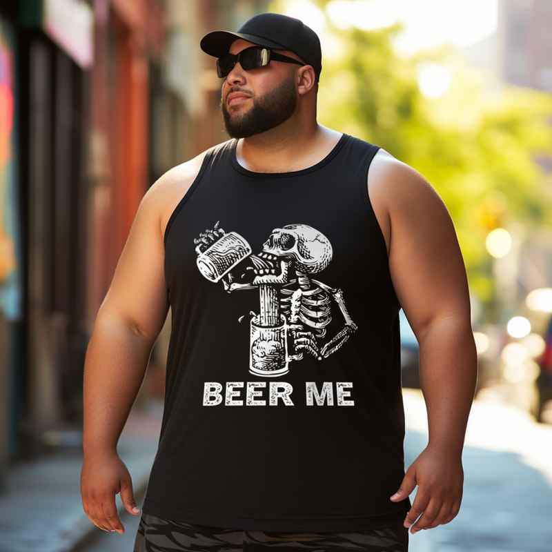 Skeleton Scary Spooky Drinking Tank Top Sleeveless Tee, Oversized T-Shirt for Big and Tall