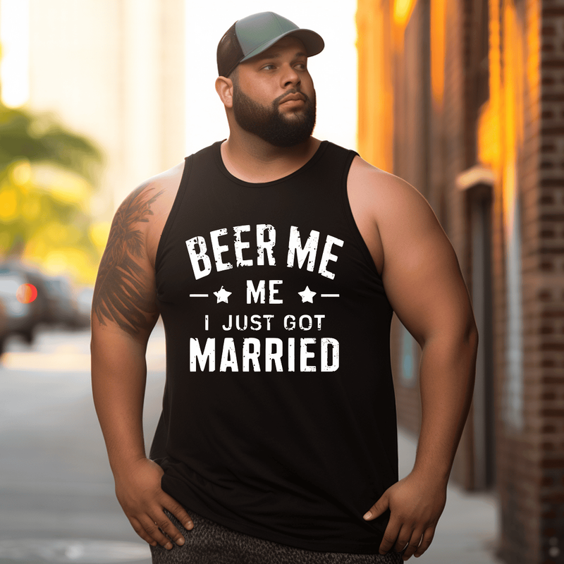 Married Beer Tank Top Sleeveless Tee, Oversized T-Shirt for Big and Tall
