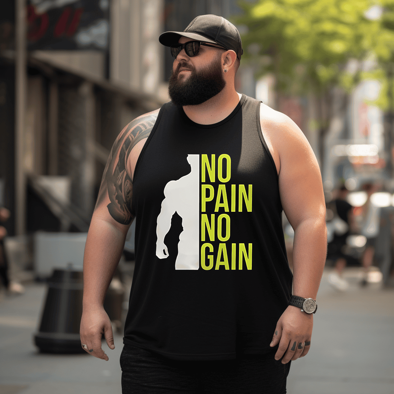 Mens No Pain No Gain Tank Top Tank Top Sleeveless Tee, Oversized T-Shirt for Big and Tall