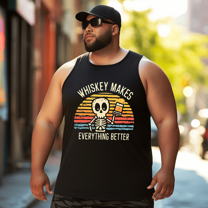 Whiskey Makes Everything Better Tank Top Tank Top Sleeveless Tee, Oversized T-Shirt for Big and Tall