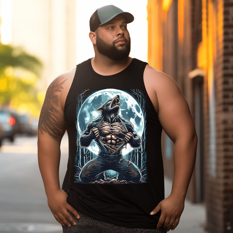 Werewolf Tearing Tank Top Sleeveless Tee, Oversized T-Shirt for Big and Tall