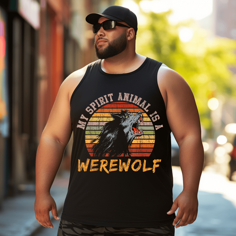 Werewolf Full Moon Vintage Werewolf Tank Top Sleeveless Tee, Oversized T-Shirt for Big and Tall