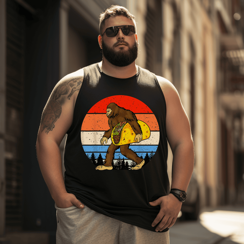 Funny Taco Lover, Bigfoot Tank Top Sleeveless Tee, Oversized T-Shirt for Big and Tall