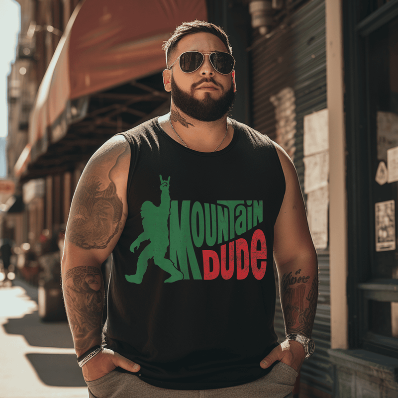 Mountain Dude Funny Bigfoot Tank Top Sleeveless Tee, Oversized T-Shirt for Big and Tall