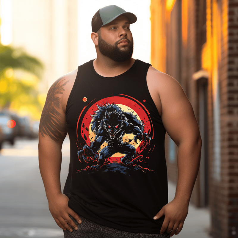 Werewolf Full Moon 2# Tank Top Sleeveless Tee, Oversized T-Shirt for Big and Tall