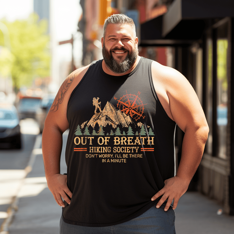 Out of Breath Hiking Tank Top Sleeveless Tee, Oversized T-Shirt for Big and Tall