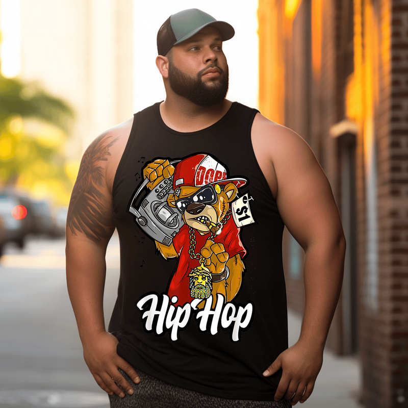 Hip Hop Teddy Bear Tank Top Sleeveless Tee, Oversized T-Shirt for Big and Tall