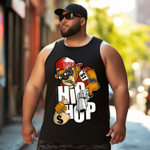 Hip Hop Teddy Bear Gun Rap Tank Top Sleeveless Tee, Oversized T-Shirt for Big and Tall