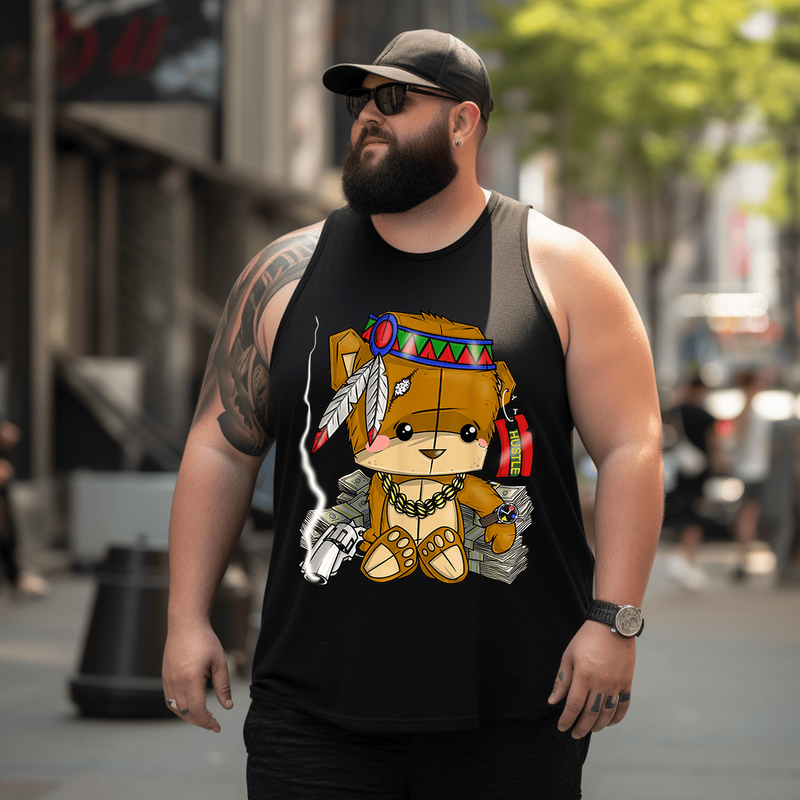 Native American Bear Tank Top Sleeveless Tee, Oversized T-Shirt for Big and Tall