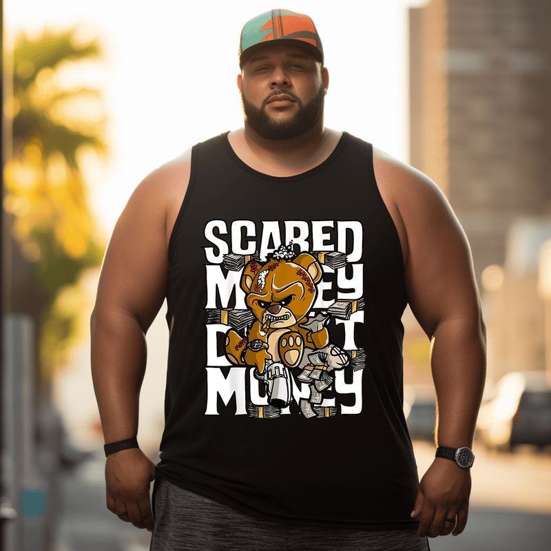 Hustle Graphic Scared Money Dont Make Money Gang Tank Top Sleeveless Tee, Oversized T-Shirt for Big and Tall