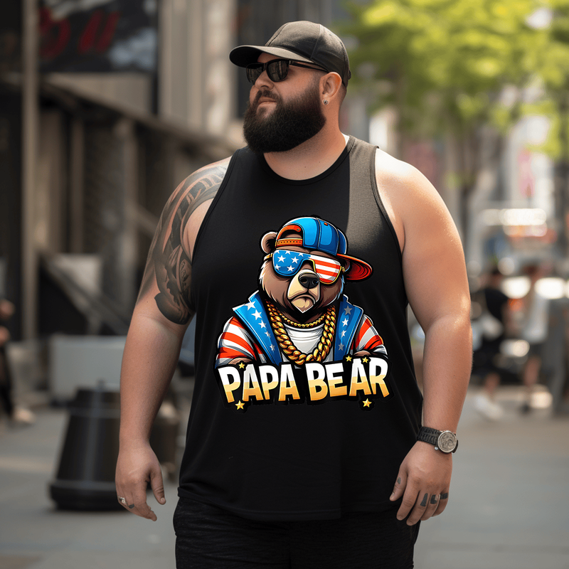 Papa Bear Tank Top Sleeveless Tee, Oversized T-Shirt for Big and Tall