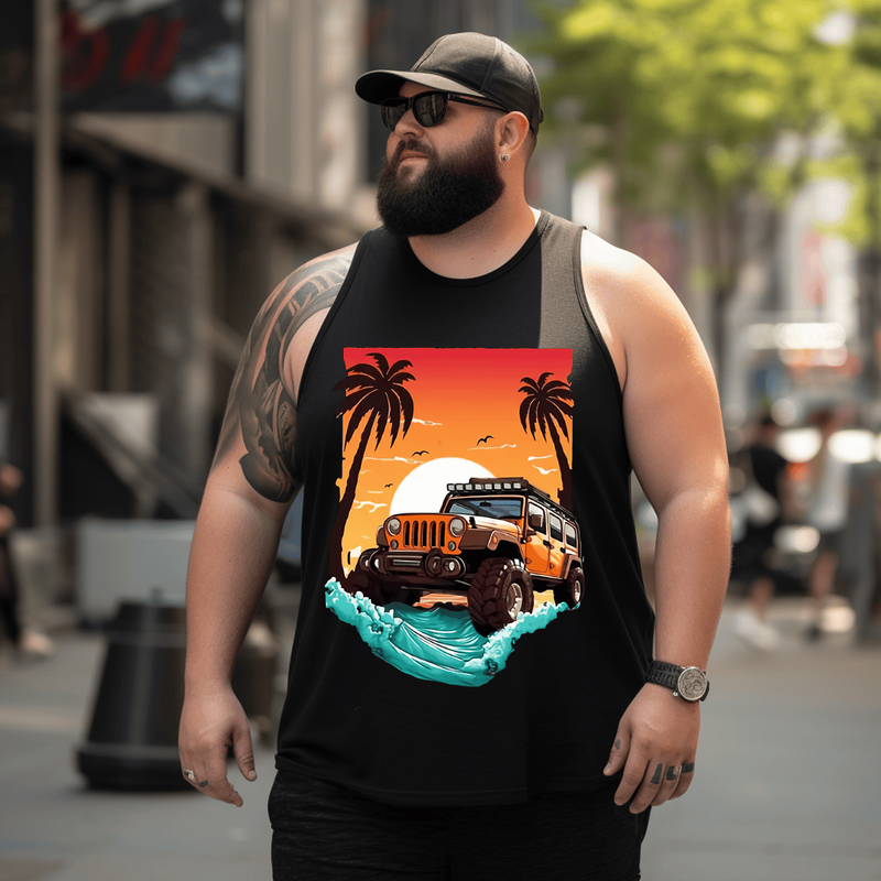 Men's holiday beach Tank Top Sleeveless Tee, Oversized T-Shirt for Big and Tall