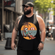 Whimsical skeleton on beach Tank Top Sleeveless Tee, Oversized T-Shirt for Big and Tall