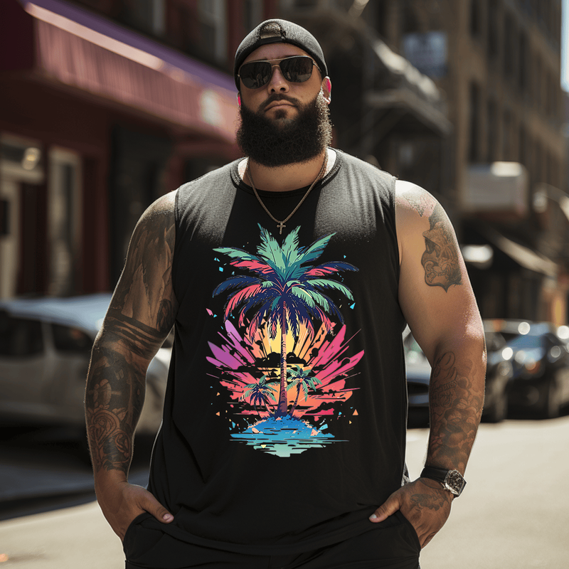 Cool Summer Vacation Tank Top Sleeveless Tee, Oversized T-Shirt for Big and Tall